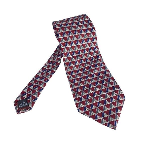 Christian Dior Red Blue Tie Necktie 100% Silk Geometric Printed Tie - Picture 1 of 7